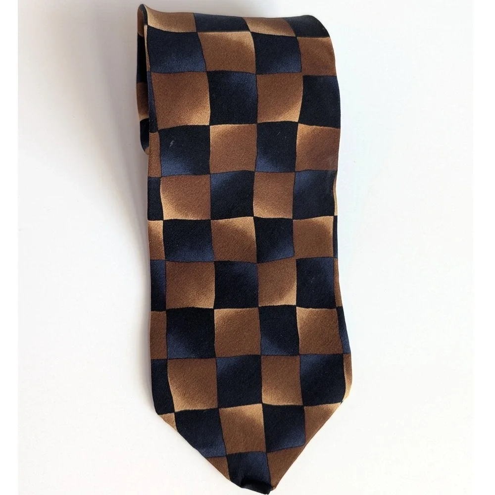 Jimmy V Jim Valvano Mens Silk Tie Brown Navy Blue Checkerboard Wide‎ 4 Inch